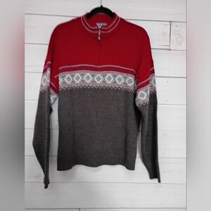 Meister Red and Gray Men's Wool Blend Quarter Zip  Sweater